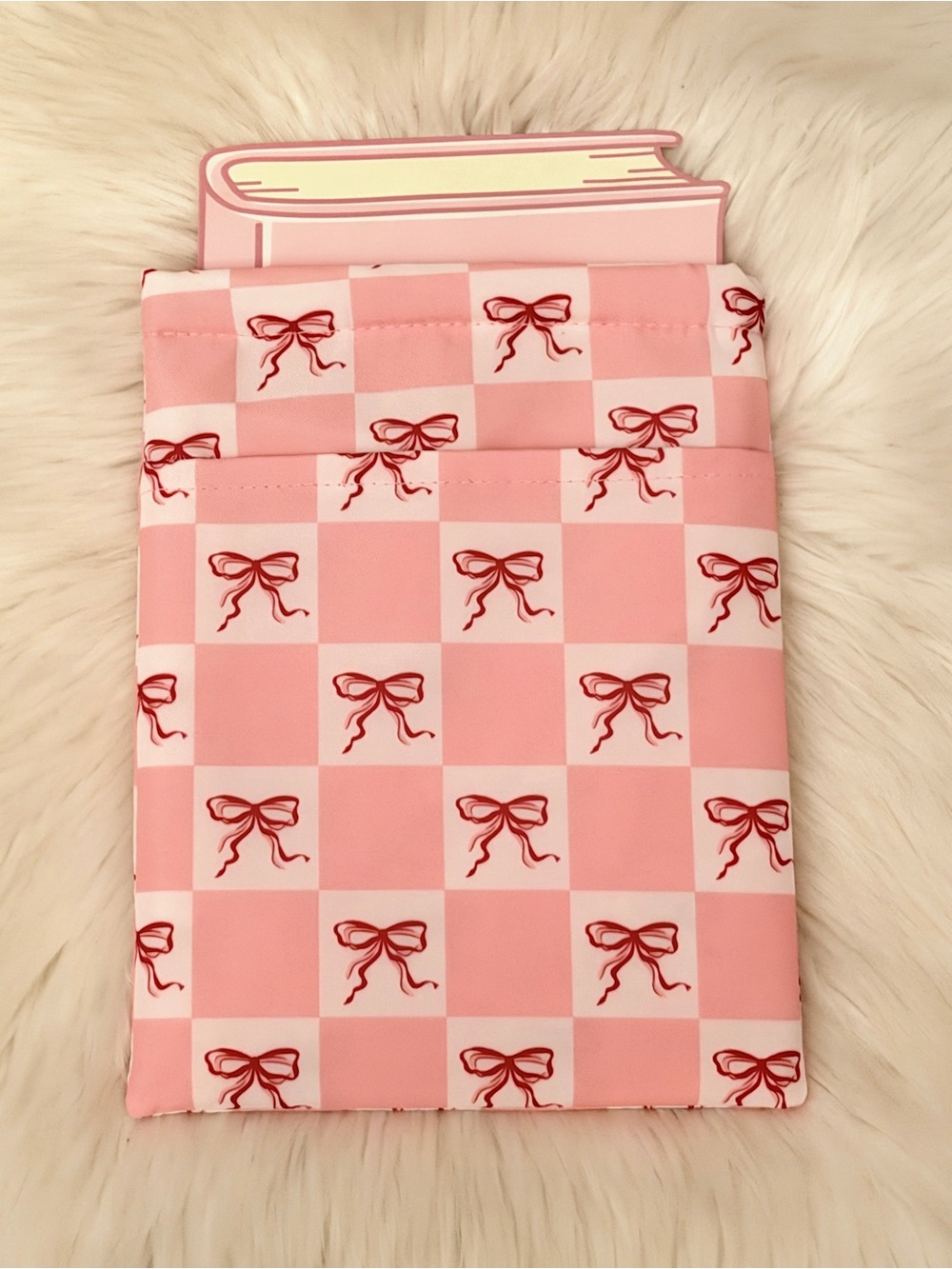 Pink Checked Bow Print Book Sleeve - Unbranded - Picture 1 of 1